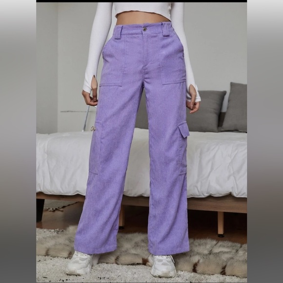 SHEIN Lavender Purple Corduroy Wide Leg Pants - Picture 1 of 7